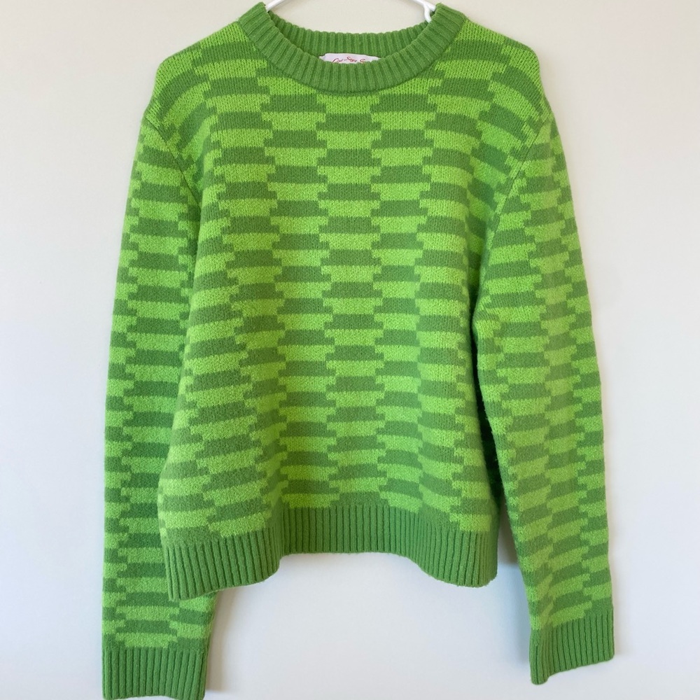 Lisa Says Gah Stripped Green Fun Scoop Neck Sweater Size M